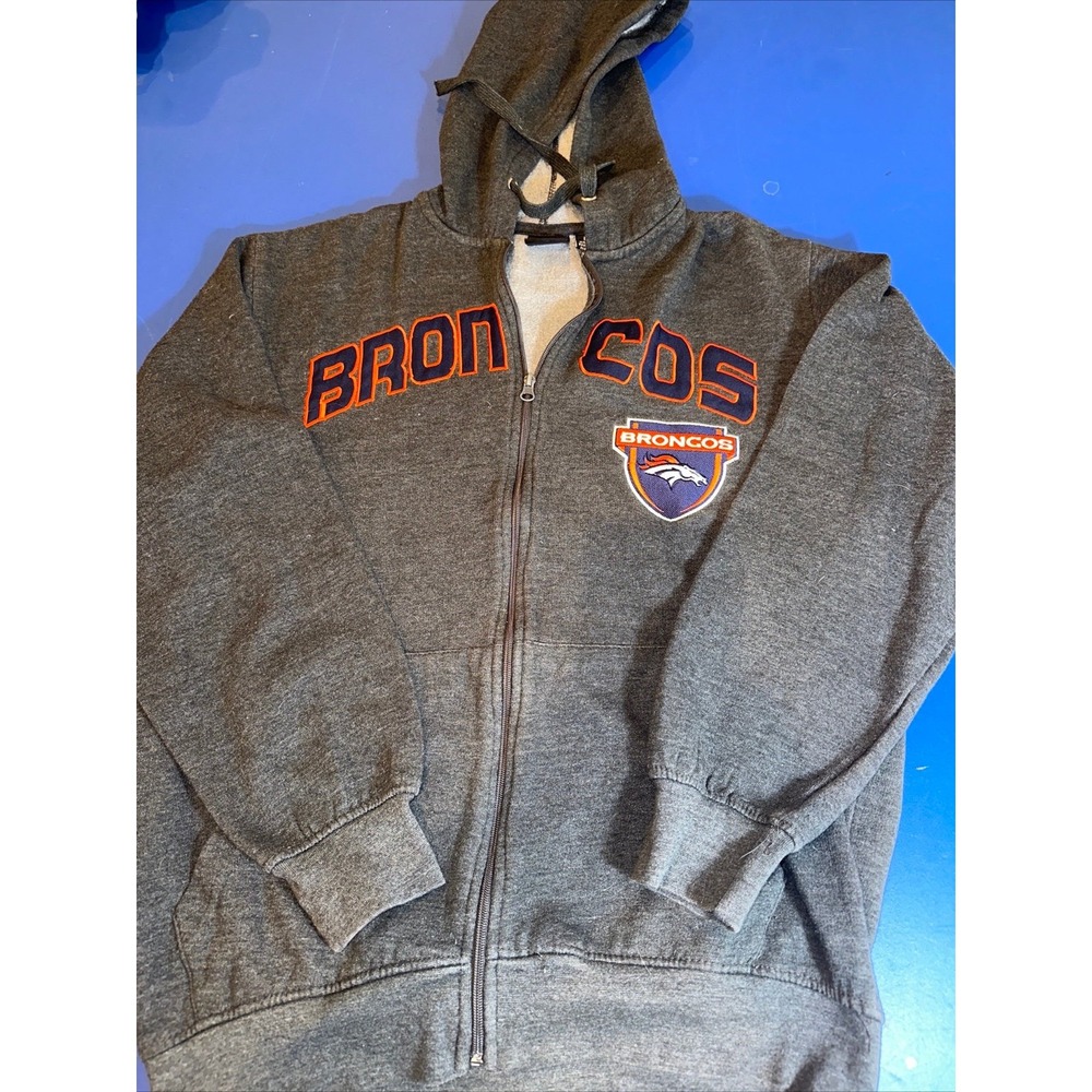 NWOT Denver Broncos Medium Grey Full Zip Hooded‎ Jacket . NFL Brand EXCELLENT
